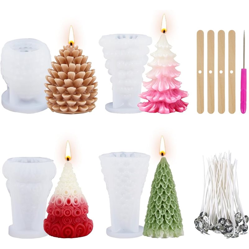 Xmas Candle Making - ABZV-クリスマスシリコンモールド クリスマスツリー 松ぼっくり シリコンモールド キャンドル作り用 DIY