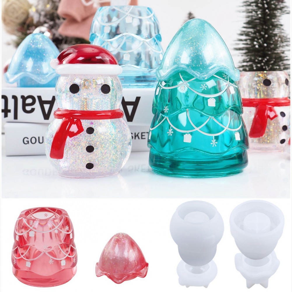 Candle Making Jars - エポキシ樹脂のクリスマス収納ジャー,型,雪だるま,クリスマスツリー,ジュエリー,キャンディーボックス,工芸品,キャンドル作り,家の装飾