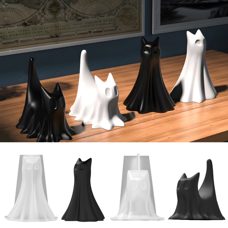 Candle Making Tools - ゴースト猫ハロウィンデスクトップ飾り石膏シリコーン型 DIY 手作りアロマキャンドル作りクリスタルエポキシ樹脂金型