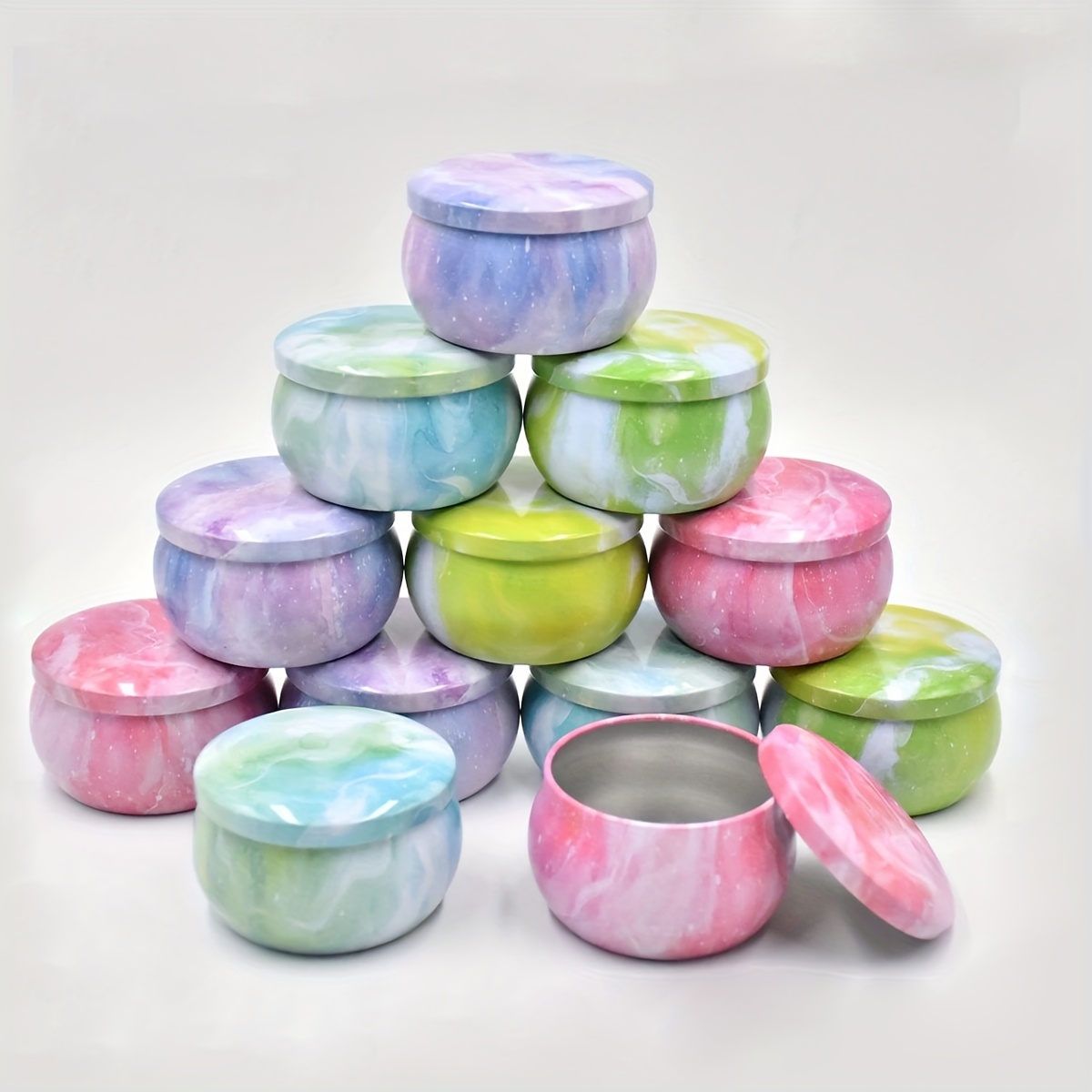 Candle Making Jars - 星空模様の金属製空キャンドルジャー、6個入り2.5オンス丸型ジャー。 DIYキャンドル作り、スパイス、ジュエリーの保管に適しています。