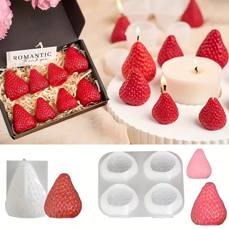 Candle Making Tools - イチゴシリコンキャンドルモールド DIY アロマセラピー石鹸樹脂工芸品バレンタインデー結婚式誕生日ギフト作成用