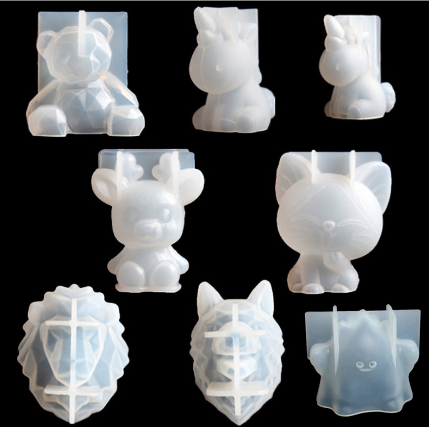 Candle Making Tools - 透明ユニコーンシリコーンエポキシ樹脂金型ジオメトリクマウサギ型動物アロマキャンドル作成フォーム装飾ツール