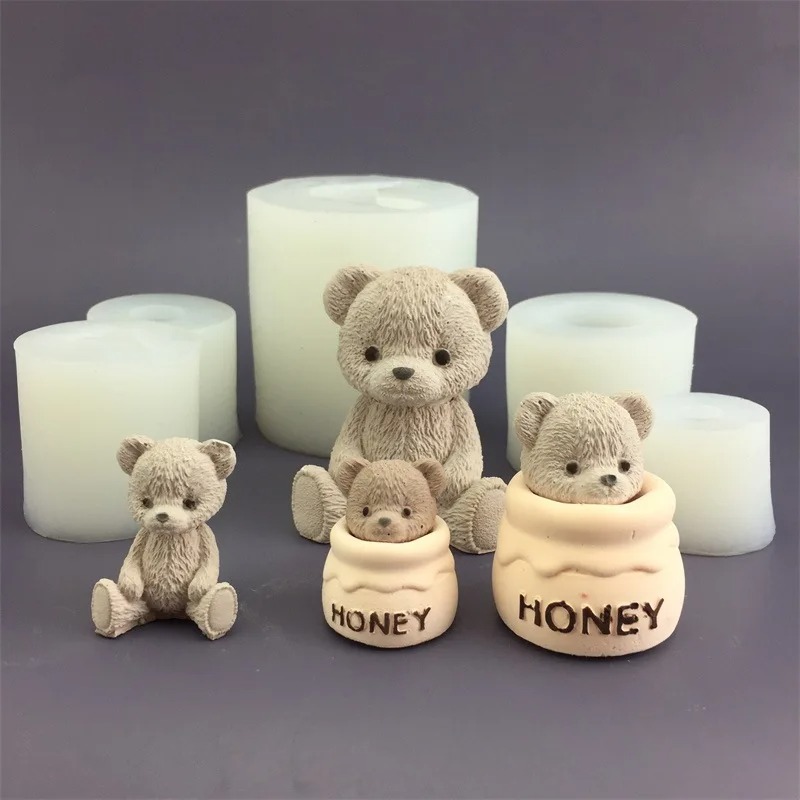Candle Making Jars - かわいいクマの蜂蜜瓶シリコンキャンドルモールドキューブモールドアロマセラピー石膏ドロップグルーモールドキャンドル作成用品