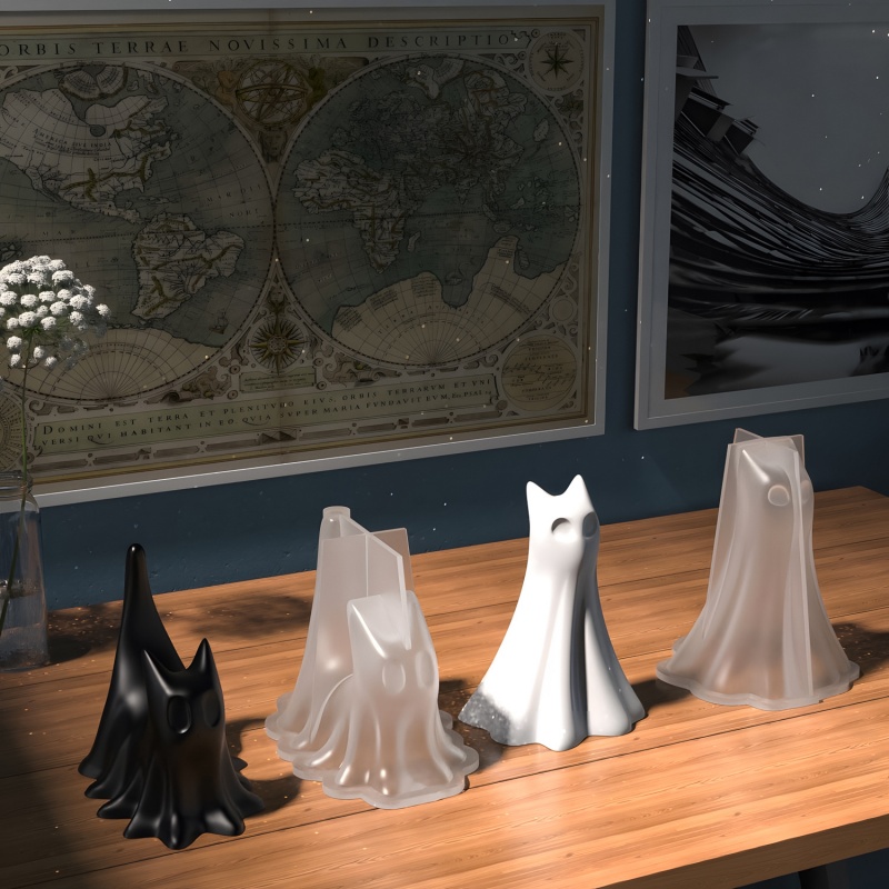 ゴースト猫ハロウィンデスクトップ飾り石膏シリコーン型 DIY - Candle Making Tools のレビューと価格