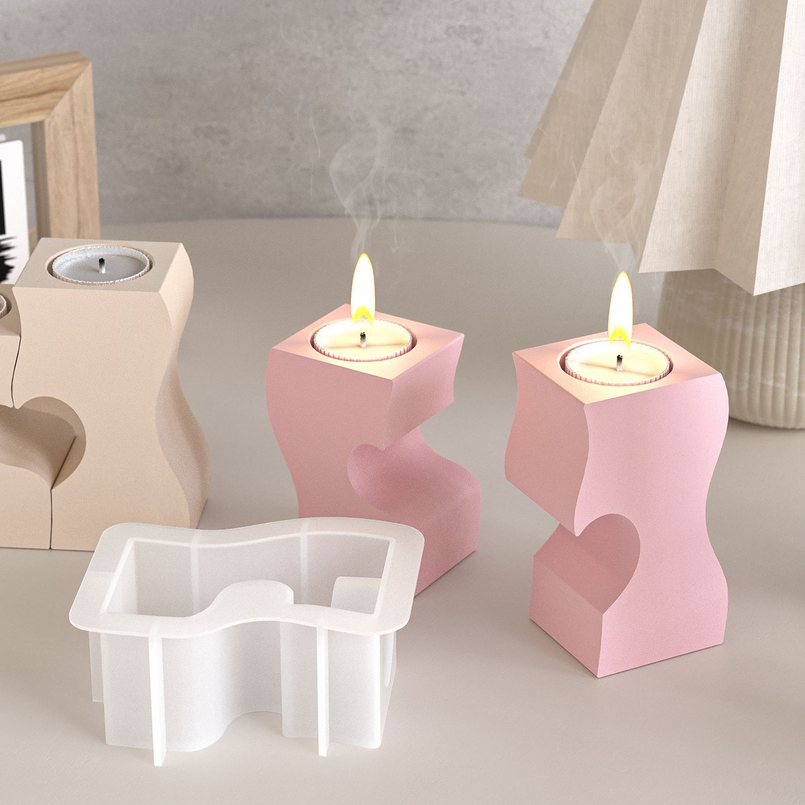 S ハート燭台シリコーン金型 DIY キャンドルホルダー石膏 - Candle Making Tools のレビューと価格
