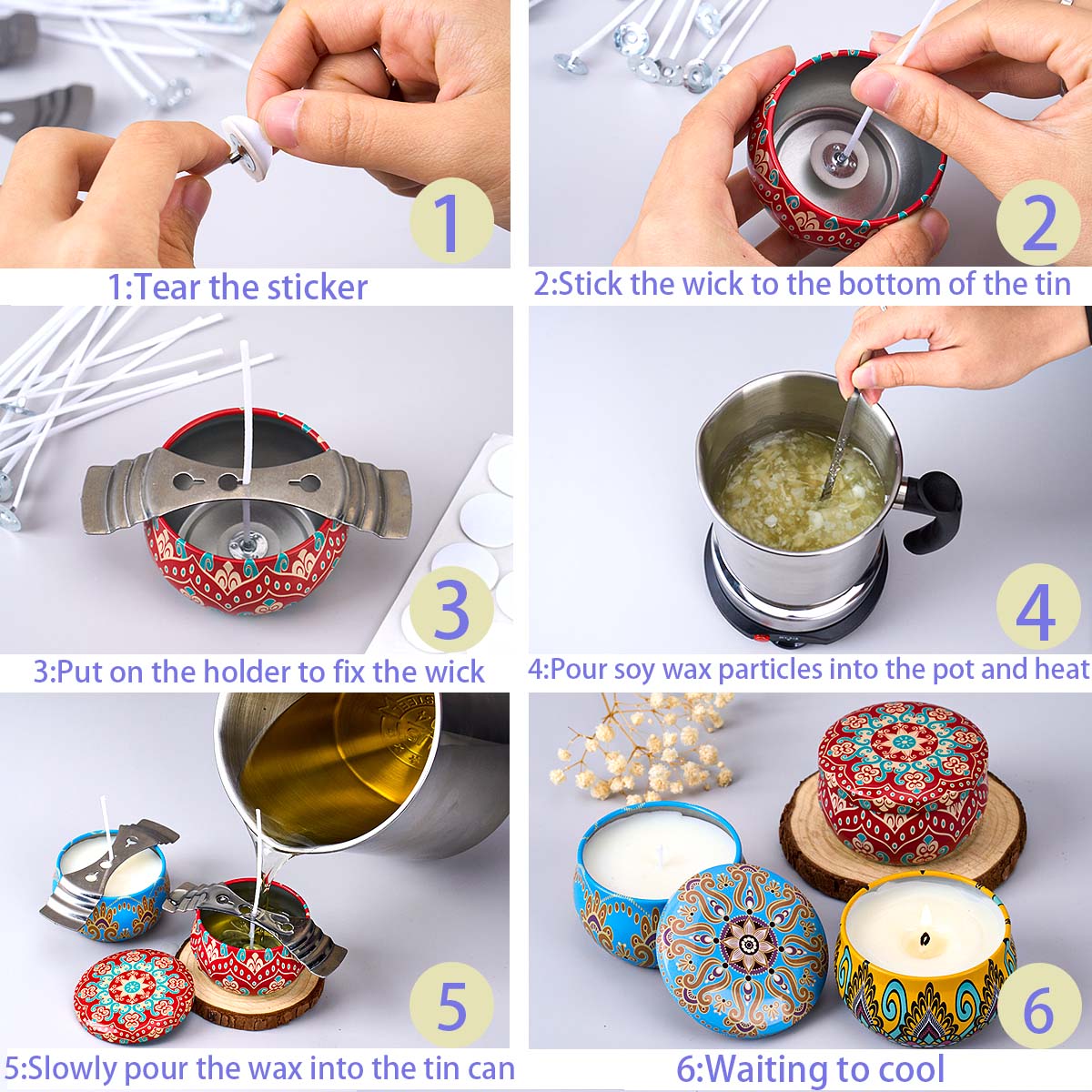 DIYアロマキャンドル作成ツールキット、ソイワックス、芯、ス - Candle Making Jars のレビューと価格